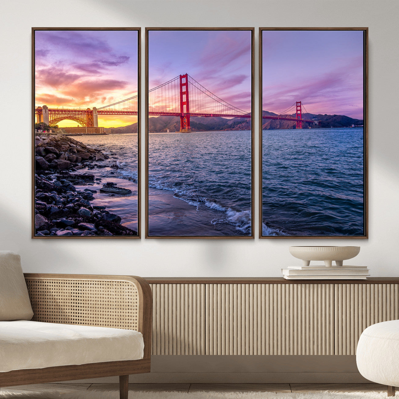 24256-MGV-CV-36X24 - Golden Gate Bridge Wall Art Print, San Francisco Sunset Canvas Wall Art, Cityscape Canvas Print for