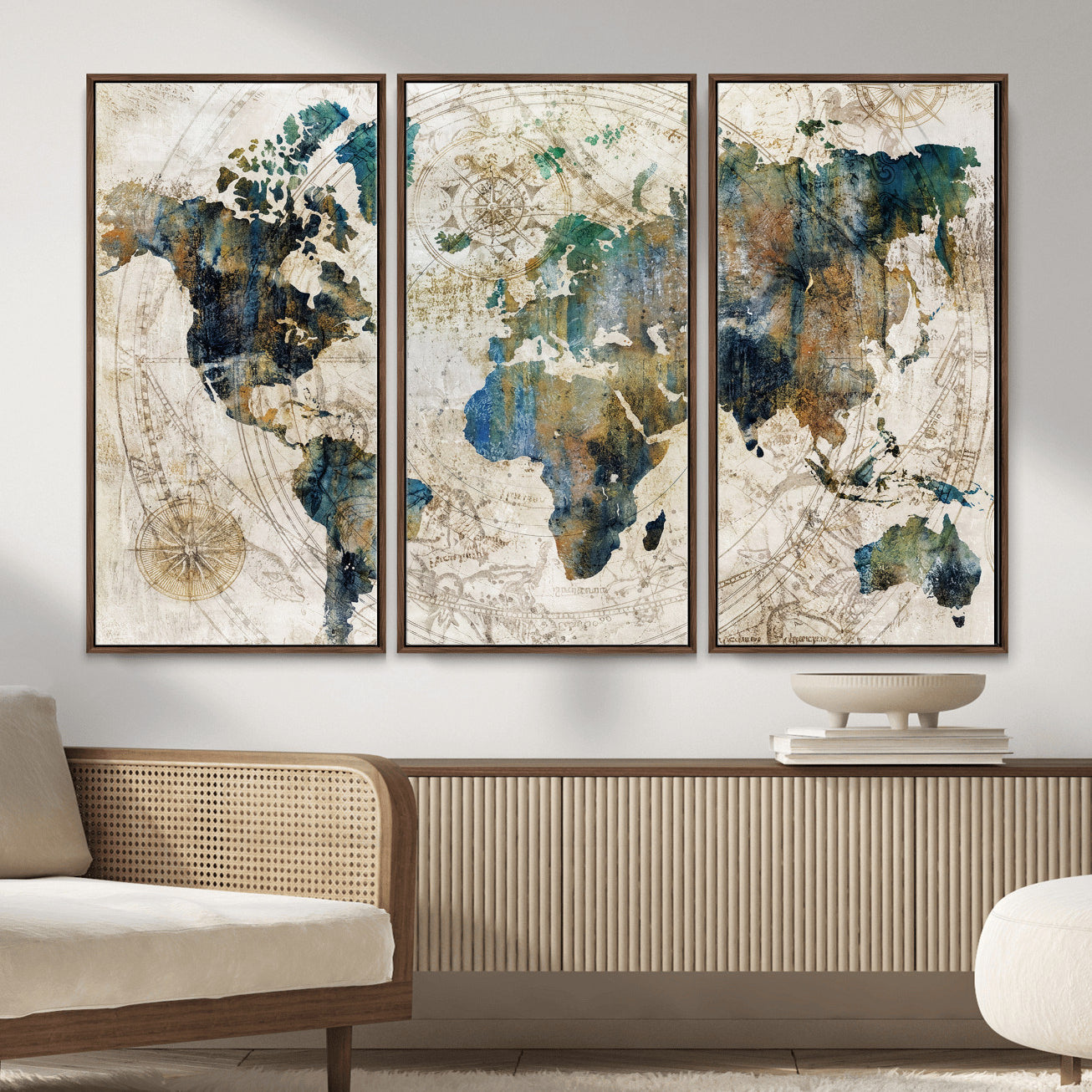 36972-MGV-CV-36X24 - Grunge Abstract World Map Art Print Canvas Print for Office Decor