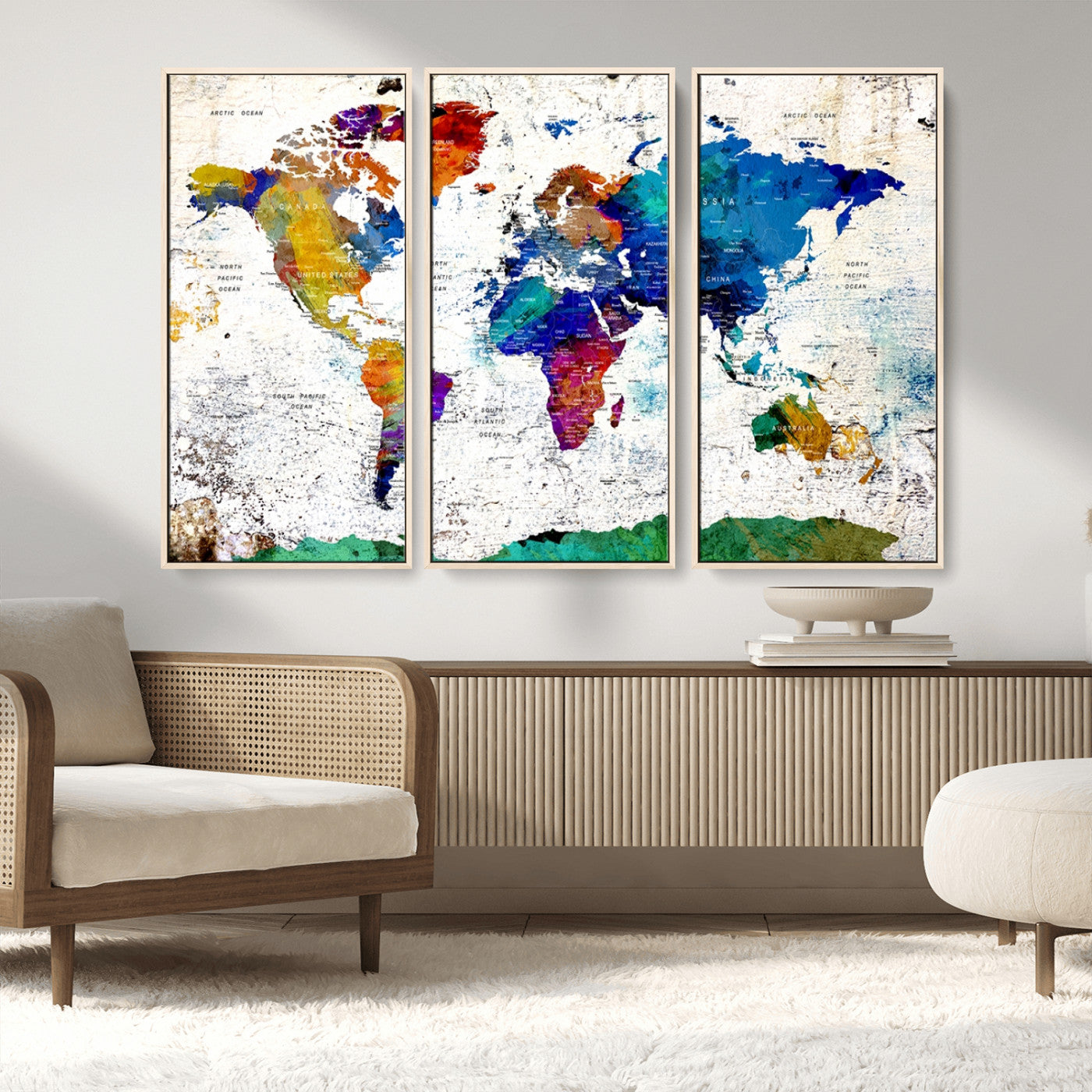 47974-MGV-FC-48X32-3P_Natural-Push Pin World Map Canvas Print – Travel Tracker Wall Art for Couples, Perfect Anniversary Gift for Home or Office Decor