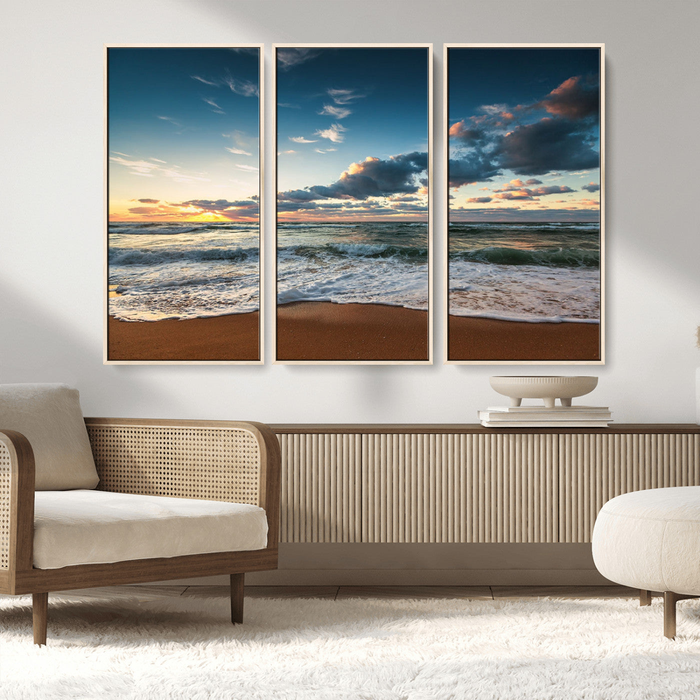 58103-MGV-FC-48X32-3P_Natural-Ocean Beach Wall Art Canvas Print Sunset Artwork Print Coastal Wall Art