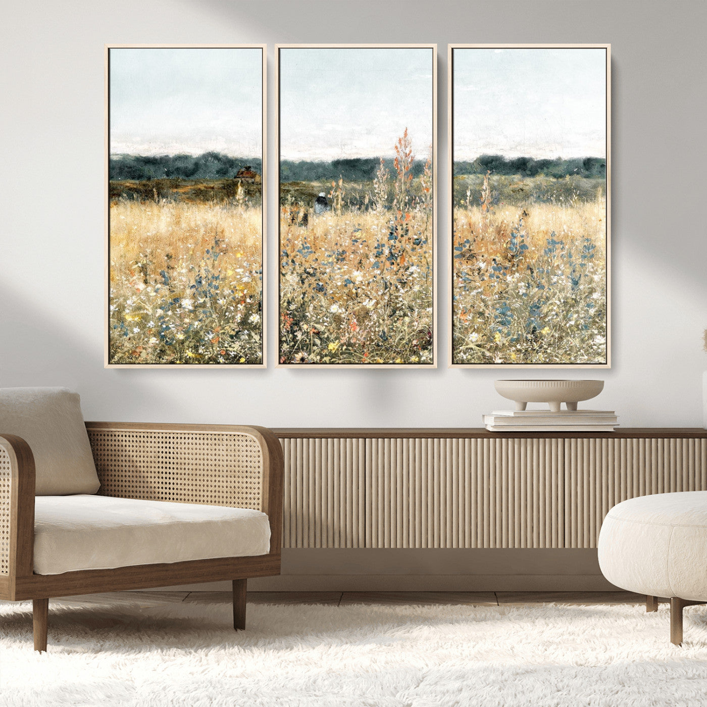 98941-MGV-FC-48X32-3P_Natural-Wildflower Field Wall Art Canvas | Nature-Inspired Landscape Canvas Print for Living Room or Office