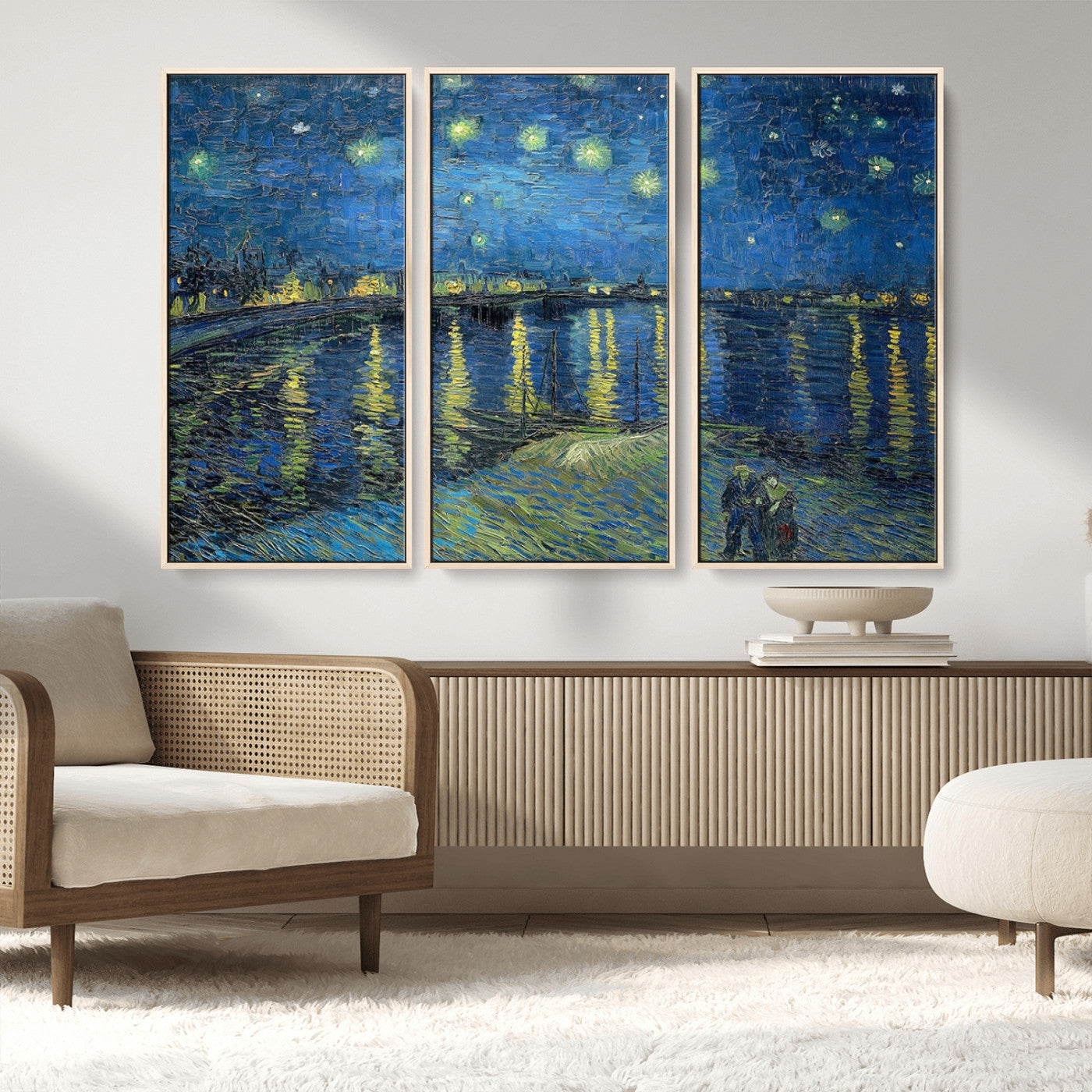 94605-MGV-CV-36X24-Vincent van Gogh Starry Night over the Rhone Abstract Wall Art Canvas, Starry Night Canvas Print