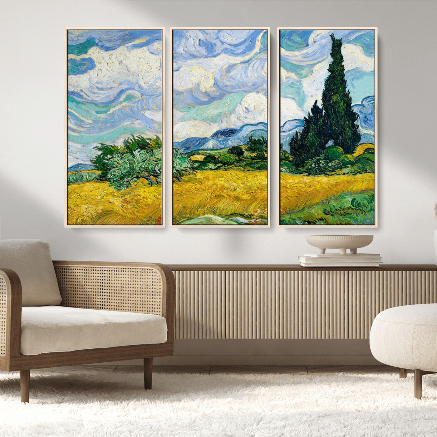97252-MGV-FC-48X32-3P_Natural-Wheatfield With Cypresses By Van Gogh Painting Wall Art Canvas, Wheatfield With Cypresses Canvas