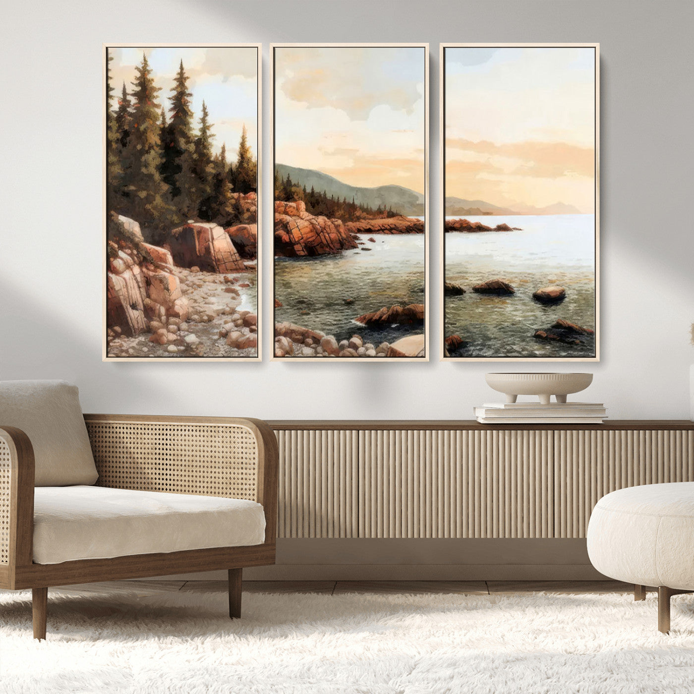 77145-MGV-CV-36X24-Serene Coastal View of Acadia National Park Wall Art - Stunning 3-Panel Wall Art Canvas Print,