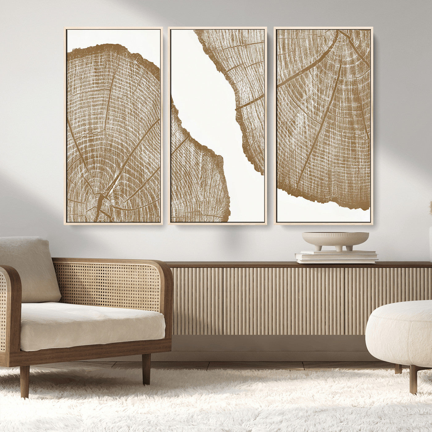 99692-MGV-FC-48X32-3P_Natural-Rustic Brown Tree Ring Wall Art Canvas Print – Framed and Ready to Hang – Elegant Nature-Inspired