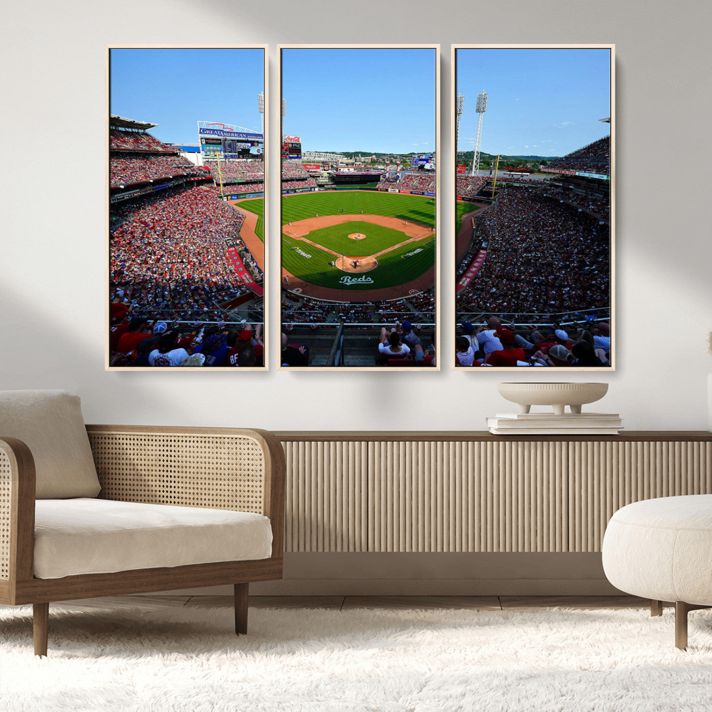 90998-MGV-FC-48X32-3P_Natural-Cincinnati Reds Baseball Canvas Print - Great American Ball Park Stadium Wall Art Canvas Print