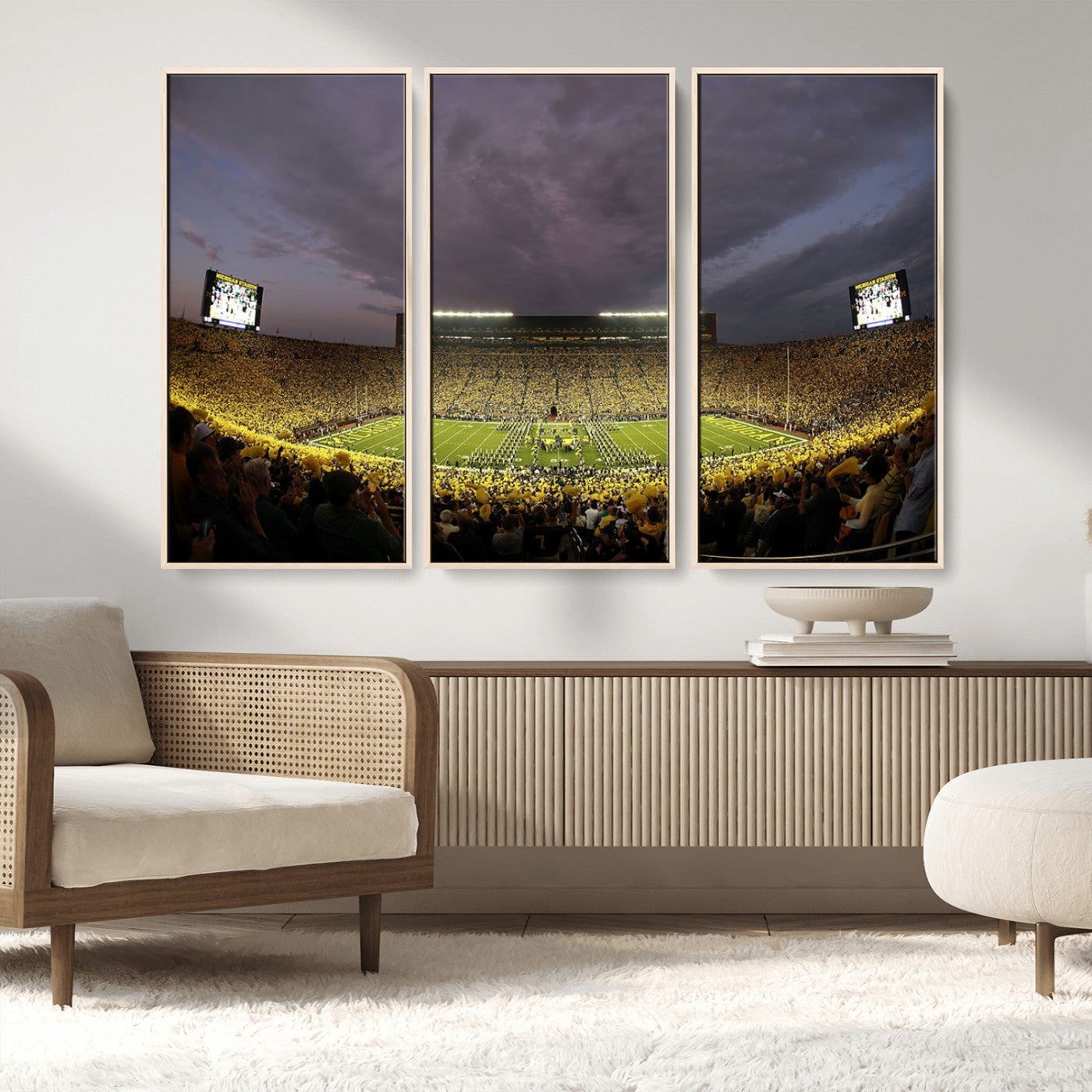 72404-MGV-FC-48X32-3P_Natural-Michigan Wolverines Print - Michigan Stadium Wall Art Canvas Print