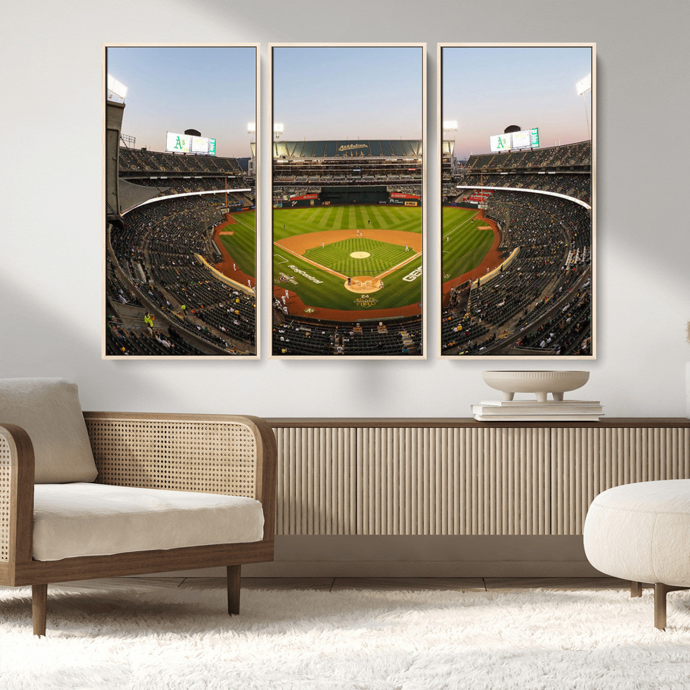 45272-MGV-FC-48X32-3P_Natural-Oakland Athletics Baseball Team Print - RingCentral Coliseum Stadium Wall Art Canvas Print