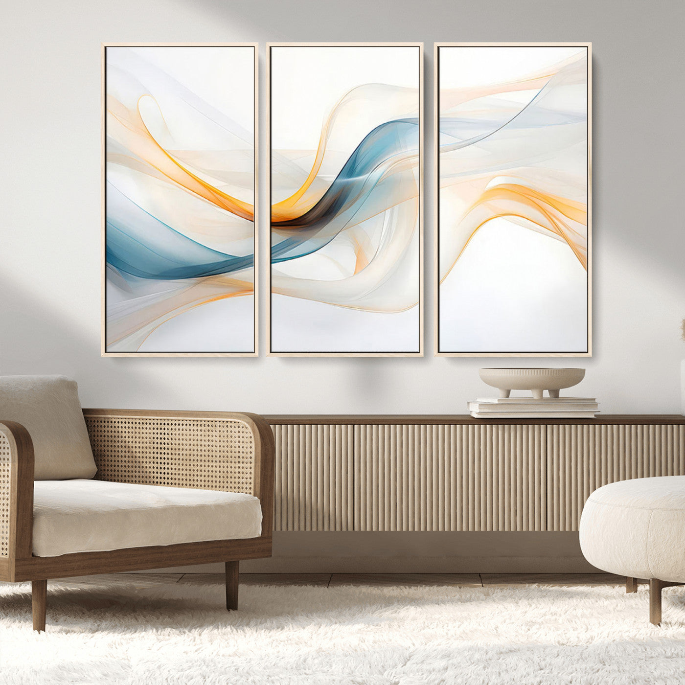 60881-MGV-FC-48X32-3P_Natural-Decorative Turquoise Abstract Wave Wall Art Canvas Print