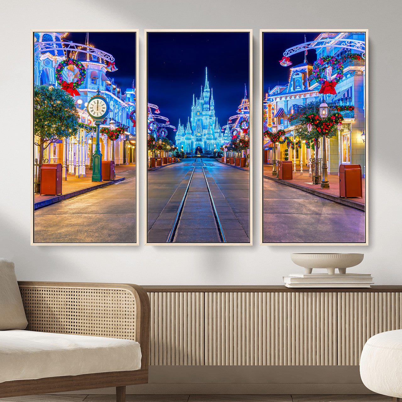 12470-MGV-CV-36X24 - Disney Castle Wall Art – Large Magic Kingdom Canvas Artwork, Fairytale Design, Kids Room Christmas Decor for Home, Office