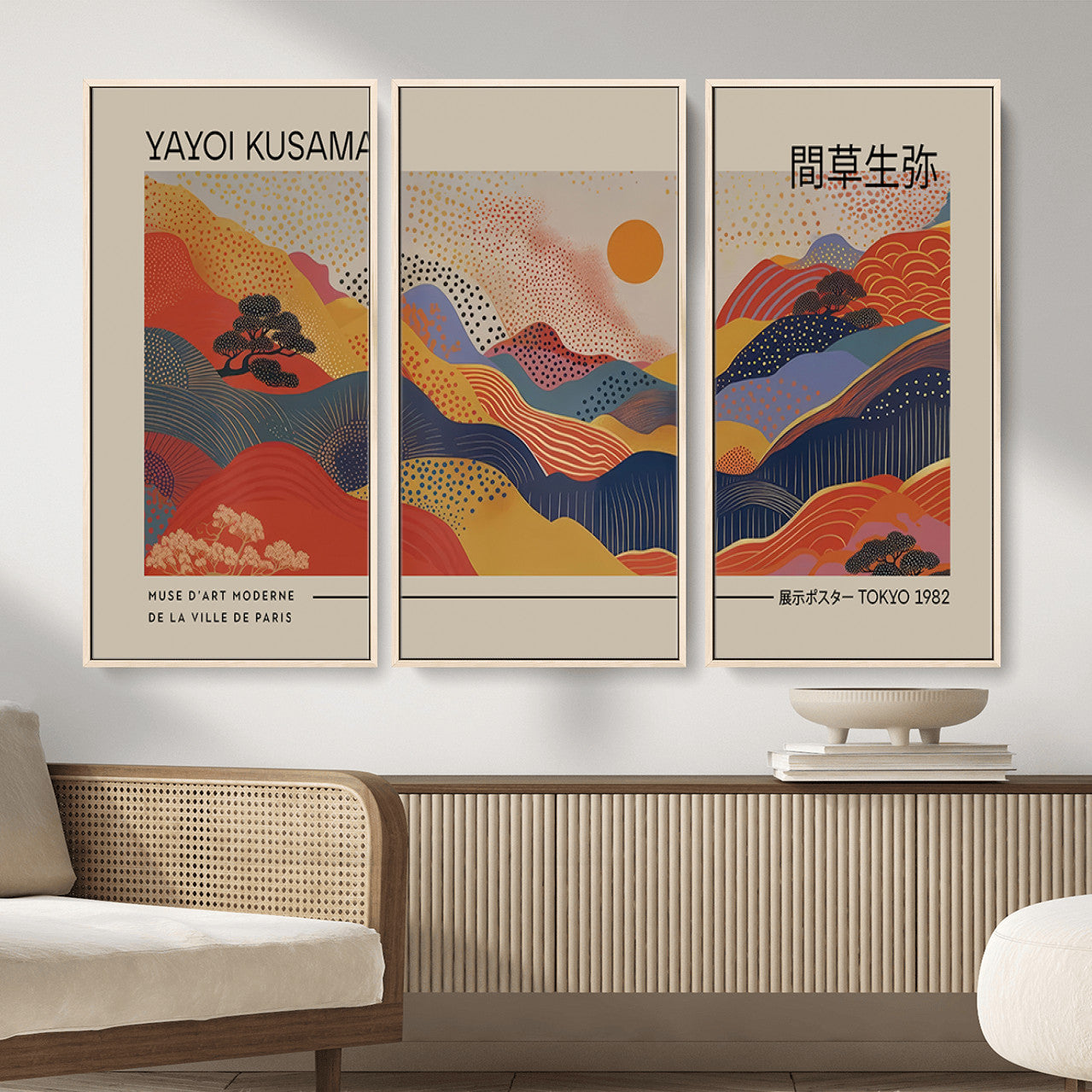 87627-MGV-CV-36X24 - Yayoi Kusama Landscape Canvas Print, Vibrant Floral Mountain Art Print, Botanical Flower Nature