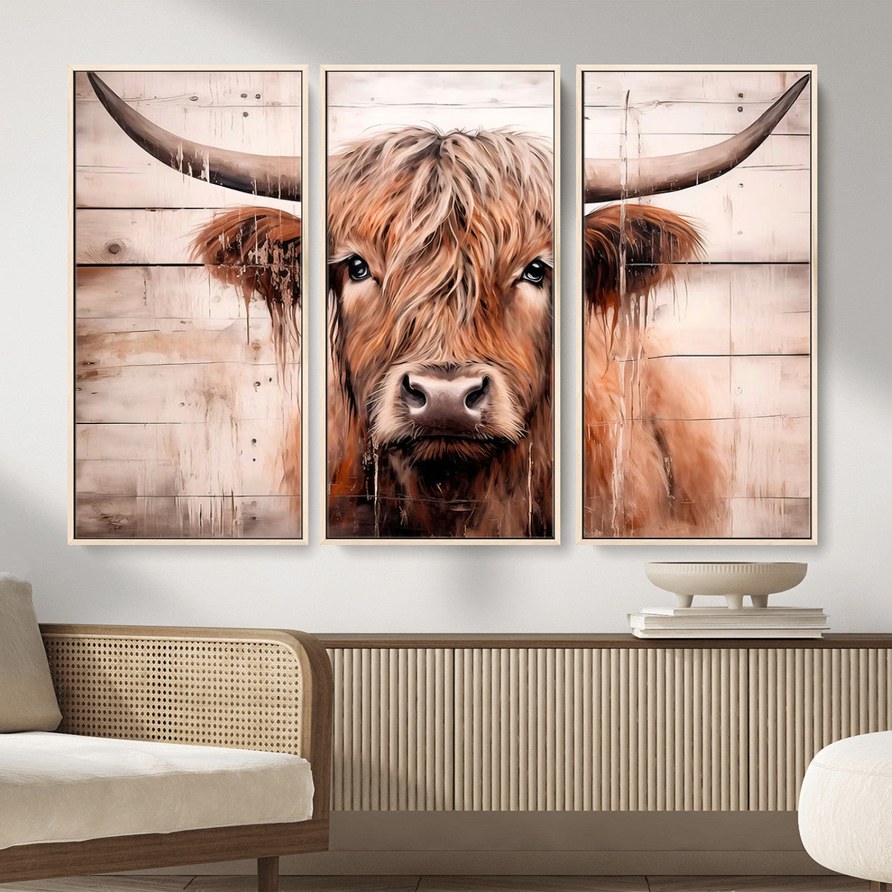 93730-MGV-CV-36X24 - Vintage Scottish Highland Cow Cattle Art Print Farmhouse Wall Art Canvas Print