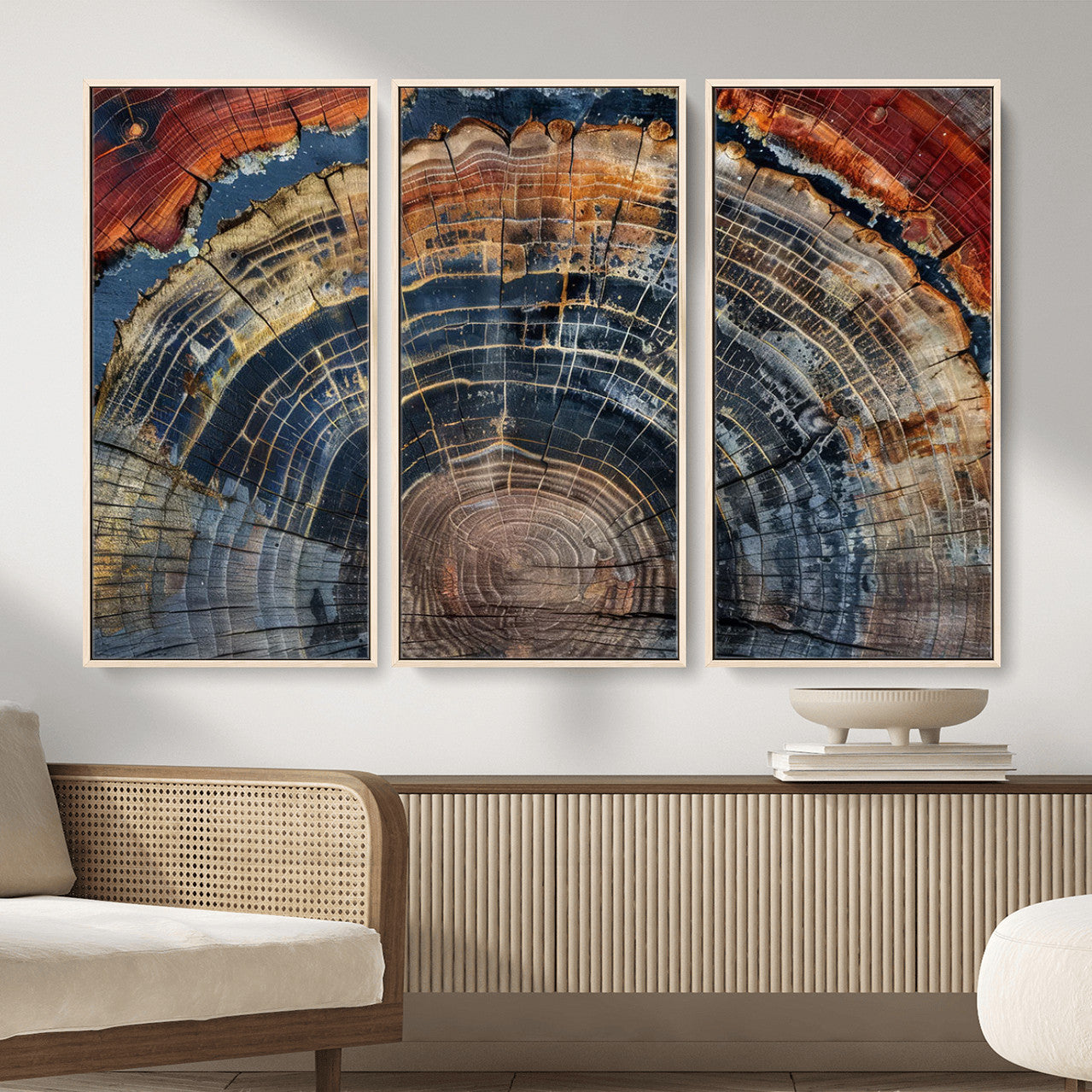 63519-MGV-CV-36X24 - Abstract Tree Ring Wall Art Canvas Print – Colorful Framed Minimalist Nature Tree Rings Home Artwork for Home and Office Decor