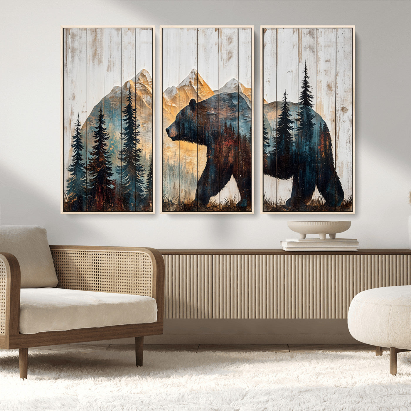 -Rustic Bear Wall Art - Grizzly 399 Bear Wall Art - Mountain Wood Canvas Wall Art - Nature Theme