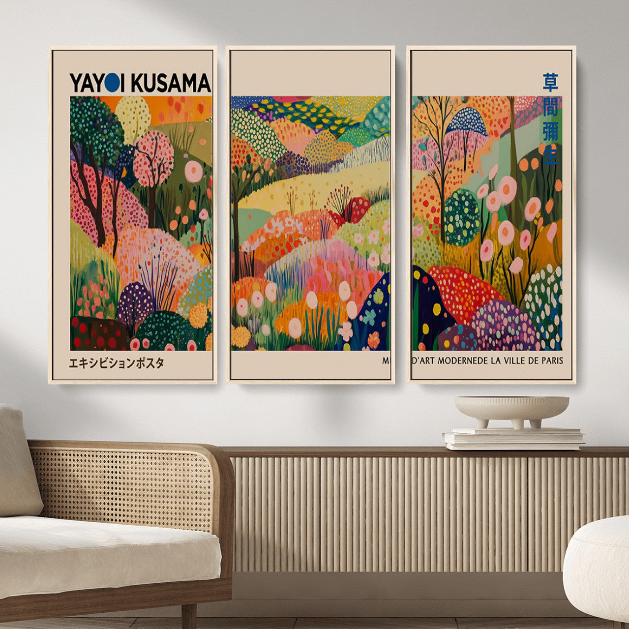 47970-MGV-CV-36X24 - Yayoi Kusama Japanese Art Canvas Print, Abstract Large Yayoi Kusama Framed Print, Japanese Wabi Print