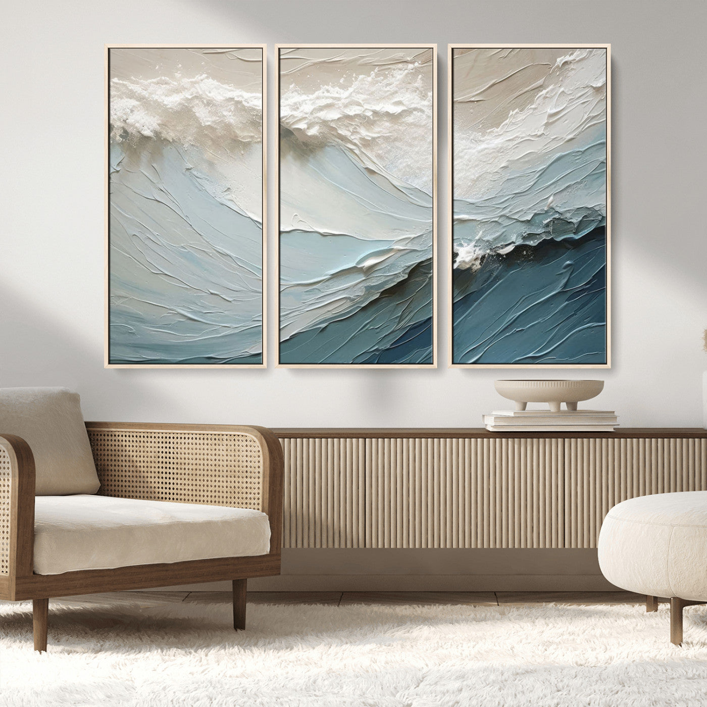 36946-MGV-FC-48X32-3P_Natural-Waves Abstract Wall Art Print, Modern Framed Abstract Canvas Print, Abstract Painting for Living