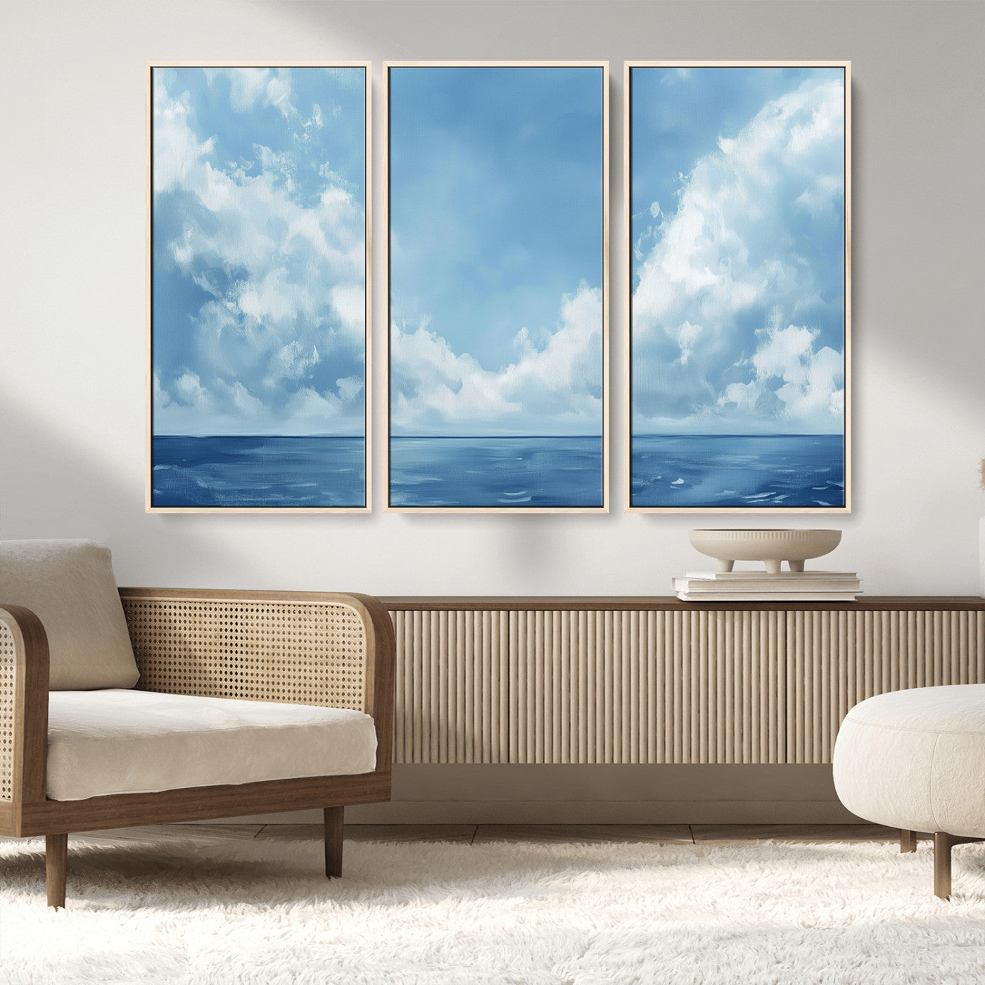 57554-MGV-FC-48X32-3P_Natural-Abstract Ocean Print Artwork- Serene Blue Ocean Canvas Wall Art - Minimalist Ocean and Sky Canvas