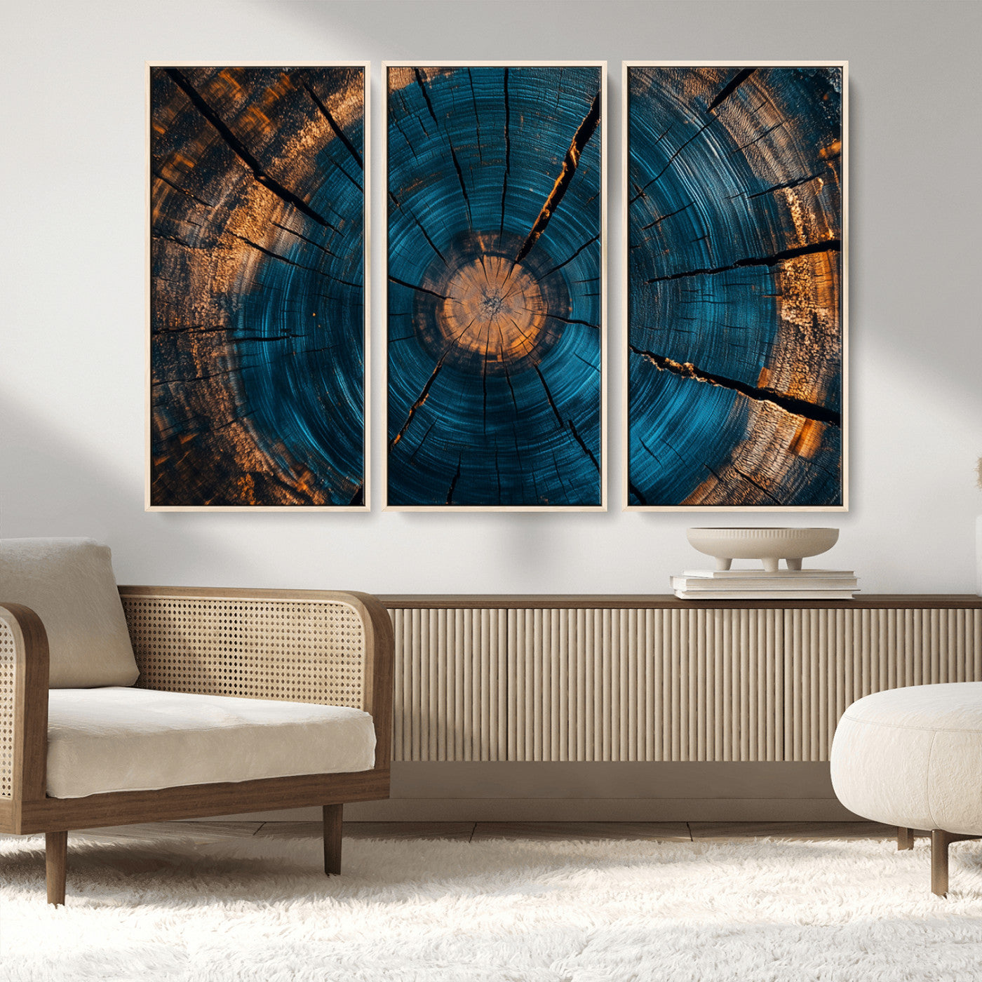 13398-MGV-FC-48X32-3P_Natural-Abstract Tree Rings Wall Art Canvas Print Wood Grain Rings Artwork Nature Woodland Modern Wall Decor for Home, Office