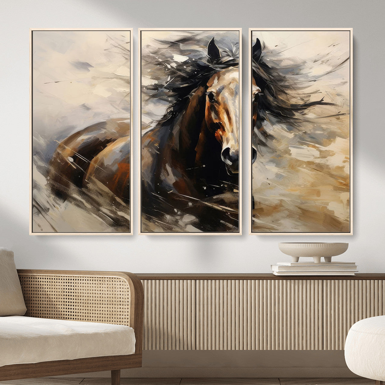 53001-MGV-CV-36X24 - Abstract Wall Art Horse Print - Large Western Horse Canvas - Farmhouse Woodland Wall Art - Framed