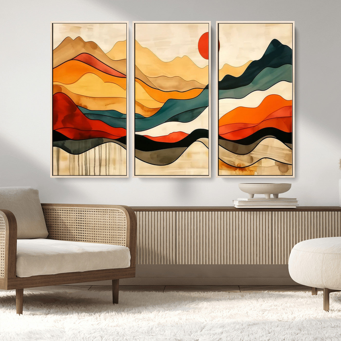 23241-MGV-CV-36X24-Mid Century Wall Art Print - Abstract Woodland Print - Modern Art Panoramic Mountain Wall Art