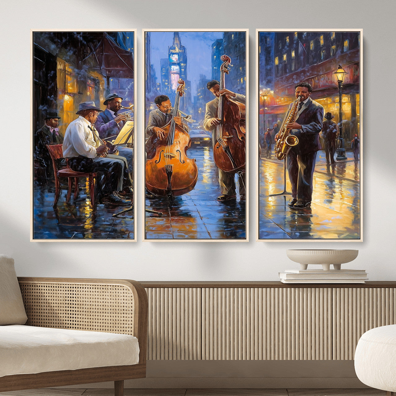 58694-MGV-FC-48X32-3P - Colorful Jazz Wall Art - African American Music Canvas Print - Framed Abstract Music Poster for Home