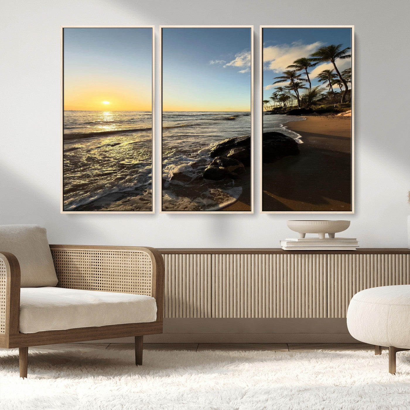 Nadir2-MGV-FC-48X32-3P_Natural-Tropical Beach Wall Art - Stunning Ocean Sunset Canvas Print with Palm Tree Design for Relaxing and