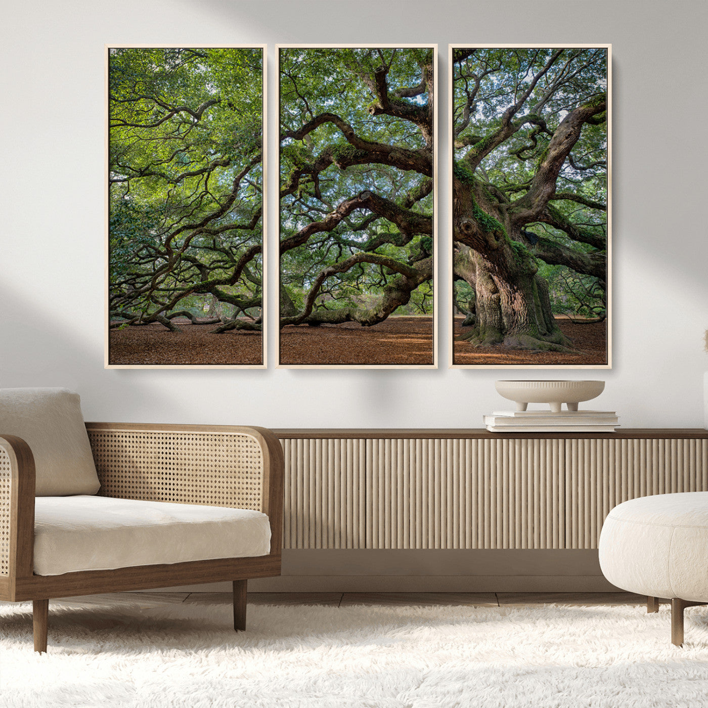 MGV-FC-48X32-3P - Ancient Oak Tree Wall Art – Canvas Print of Expansive Branches Lush Green Canopy, Tranquil Landscape, Majestic Nature Decor for Home or Office