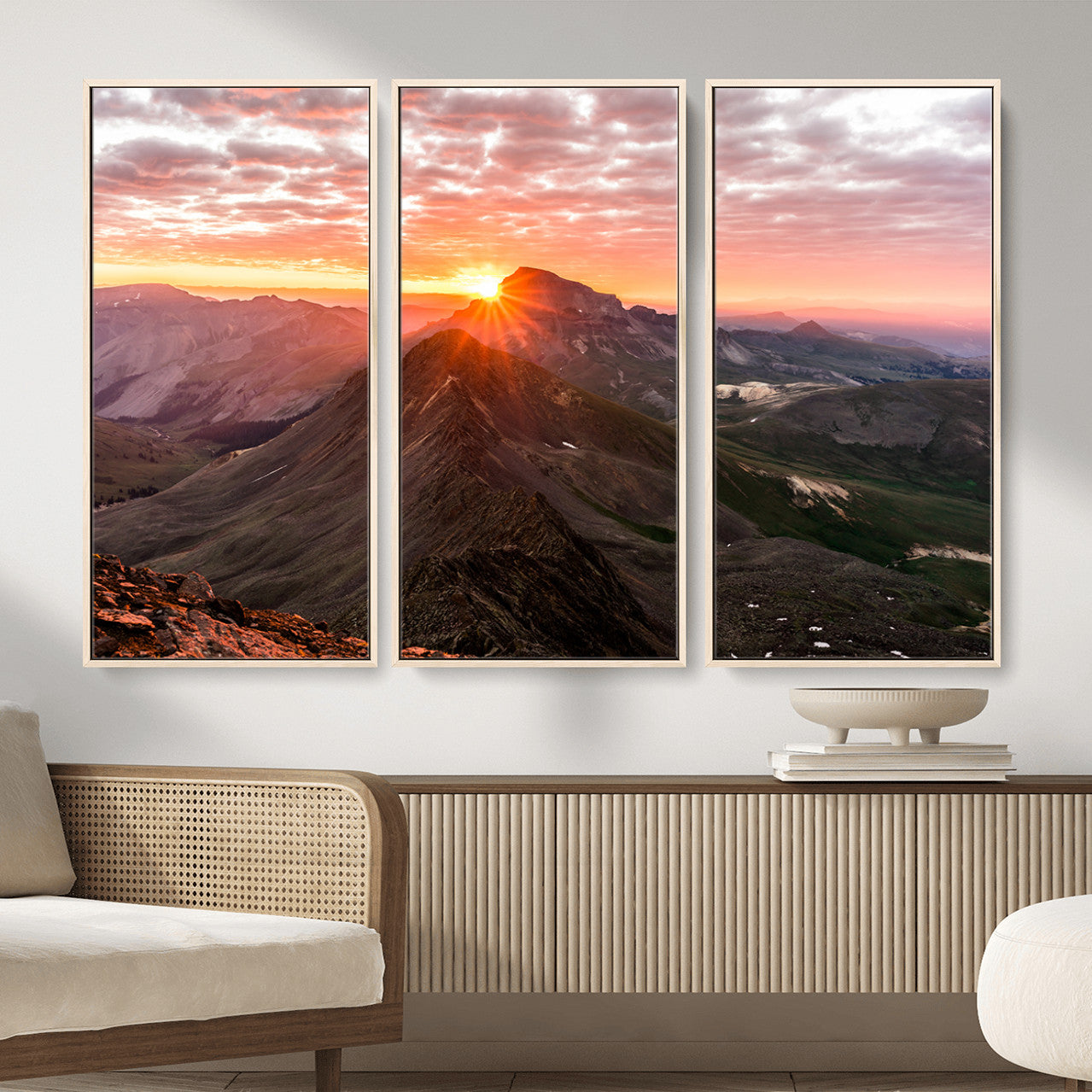 MGV-FC-48X32-3P - Majestic Sunrise Wall Art – Canvas Print of Rugged Mountain Peaks, Vibrant Sky, Serene Landscape, Nature Decor for Home or Office