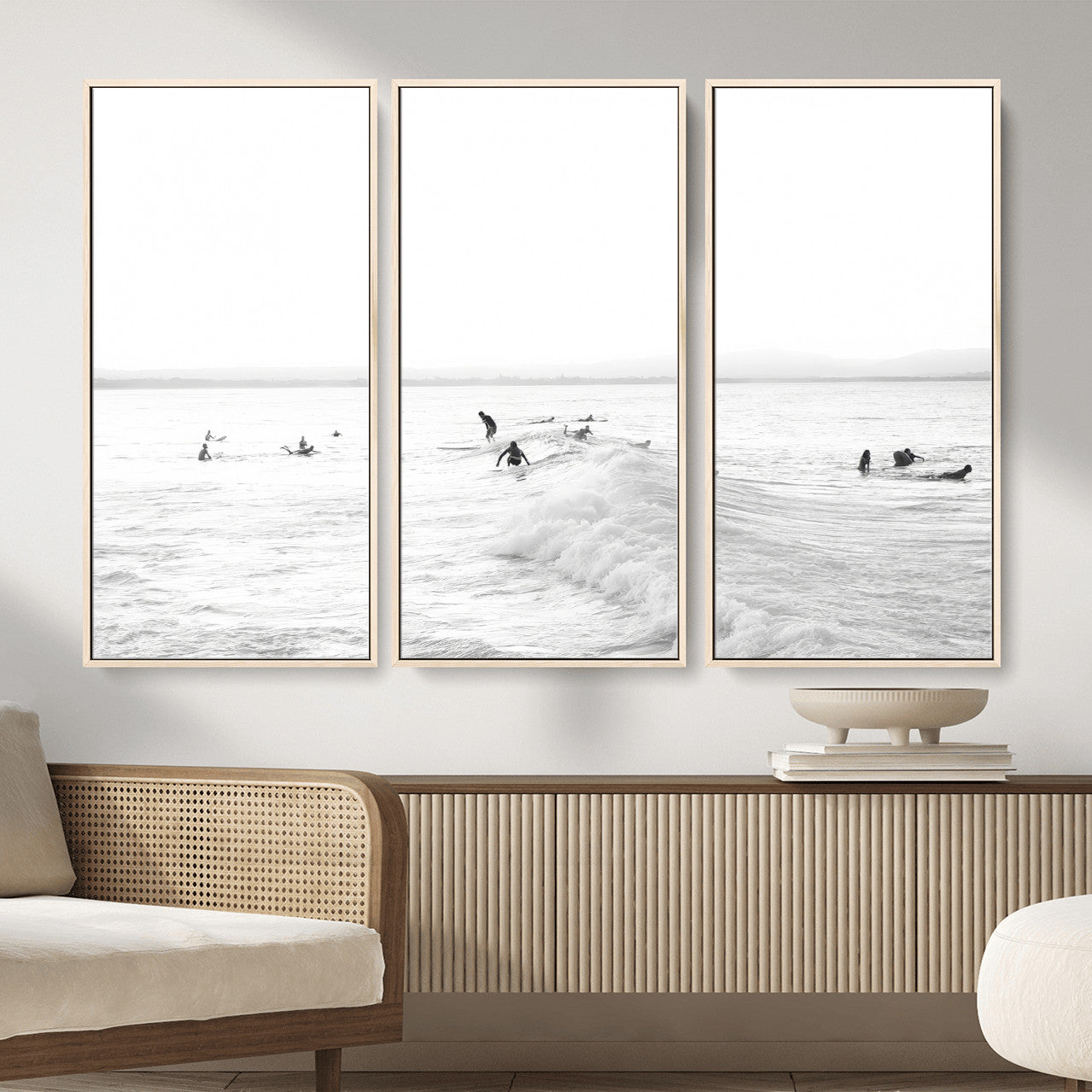 33449548-MGV-CV-36X24 - Surf Crowd Motion Wall Art – Active Surfers & Ocean Waves Canvas Print, Dynamic Water and Coastal Horizon for Living Room or Sea Adventure Decor