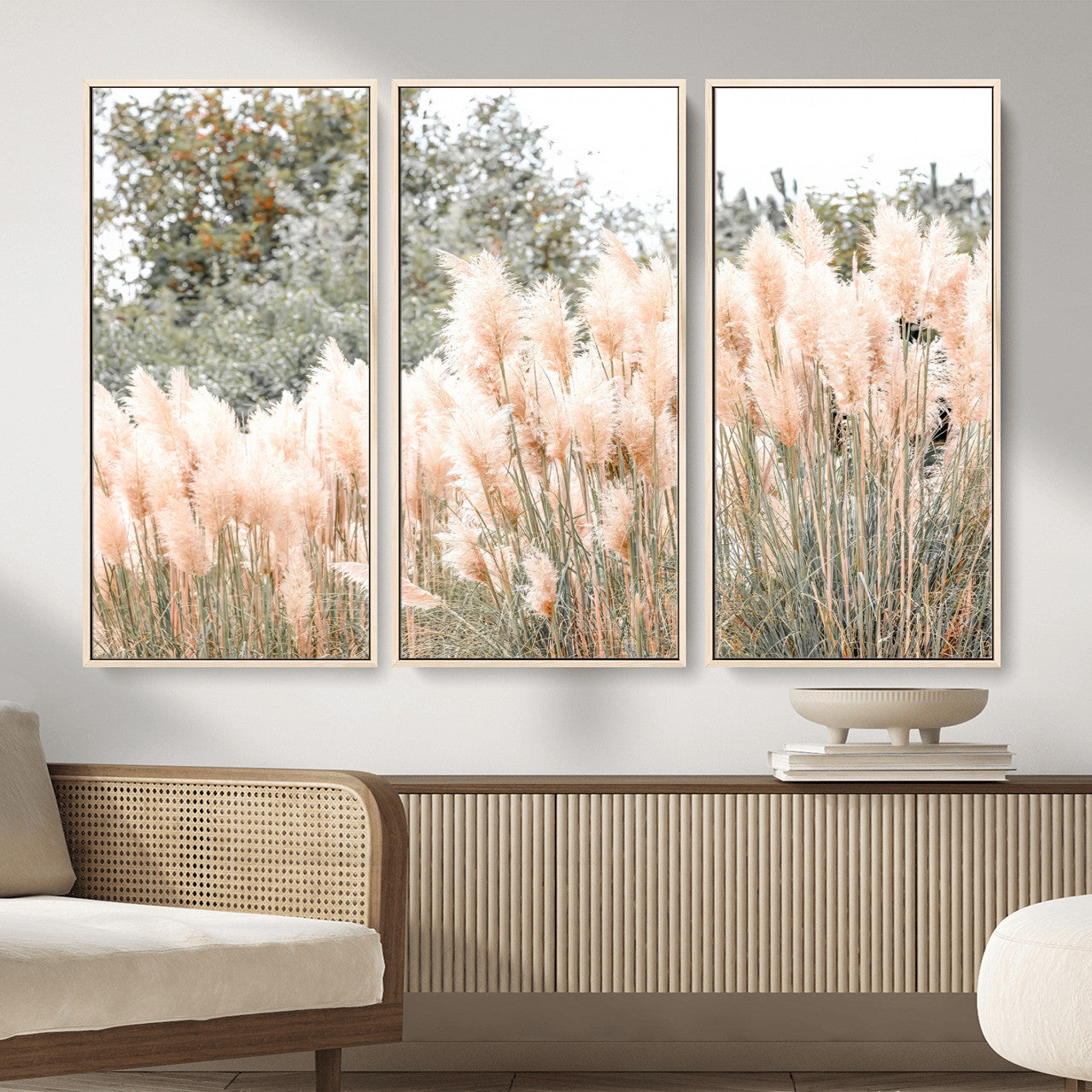 21826392-MGV-CV-36X24 - Pampas Grass Wall Art – Soft Blush Hues and Natural Texture Canvas Print, Serene Outdoors & Botanical Charm for Living Room or Nature Decor