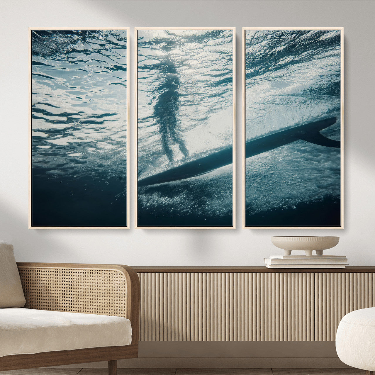 MGV-FC-48X32-3P - Submerged Surf Wall Art Canvas Print, Framed Underwater Perspective Art Picture Print, Ocean Surf Perfect Coastal Adventure Decor Artwork