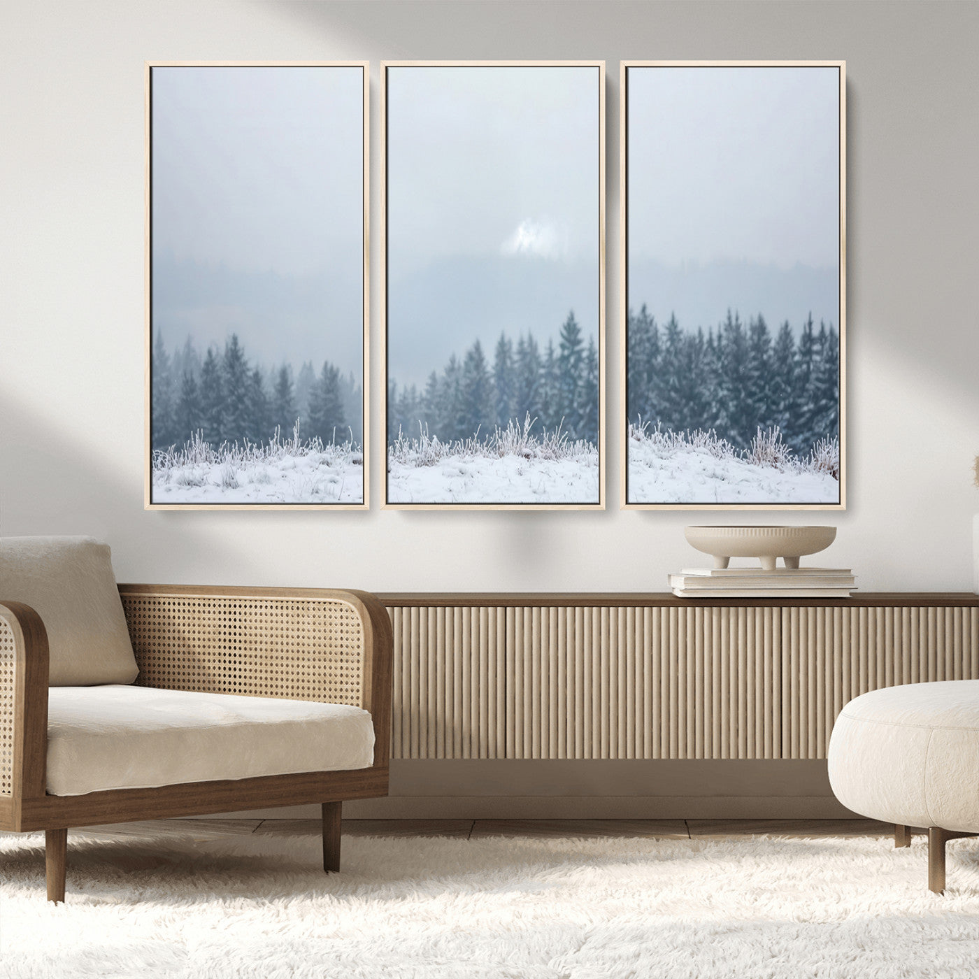 33033082-MGV-FC-48X32-3P_Natural-Winter Forest Wall Art Canvas Print – Framed Snowy Landscape Art Picture Misty Tree Scene Artwork for Home Office
