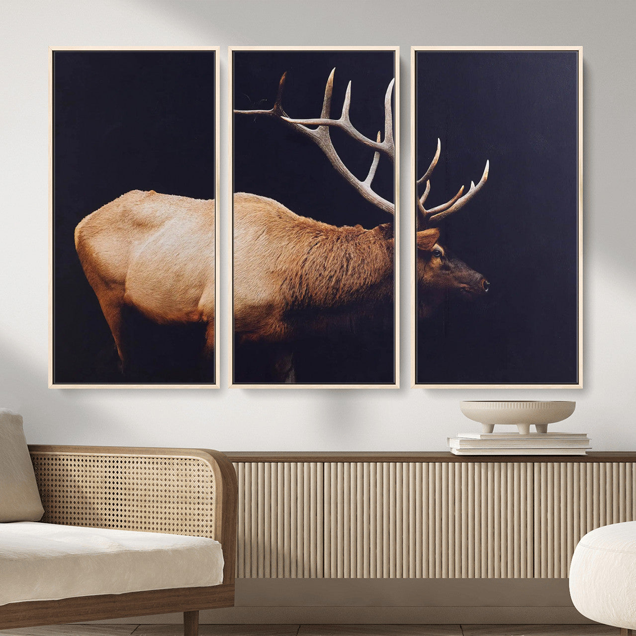89239257-MGV-CV-36X24 - Rustic Elk Wall Art Canvas Print – Framed Moody Wildlife Art Picture Western Animal Artwork for Home, Office Decor