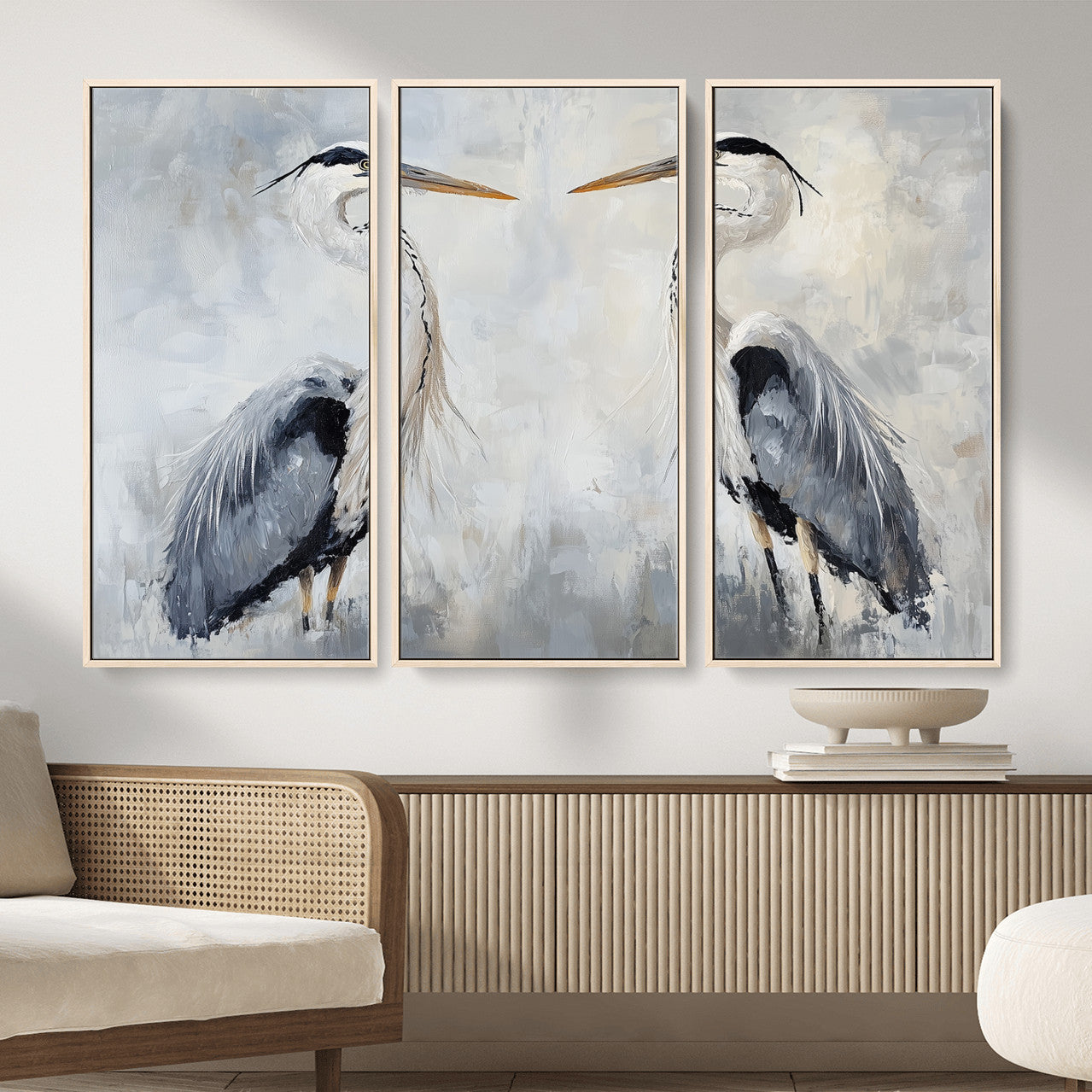 90806932-MGV-CV-36X24 - Heron Wall Art Wall Art Canvas Print, Framed Bird Canvas Decor Art Picture Print, Nature Inspired Perfect Coastal Minimalist Decor Artwork