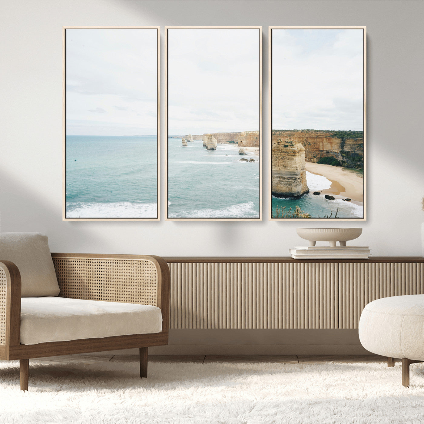 70095633-MGV-CV-36X24-Twelve Apostles Wall Art Canvas Print – Framed Coastal Cliffs Rugged Rock Formations Artwork for Home Office