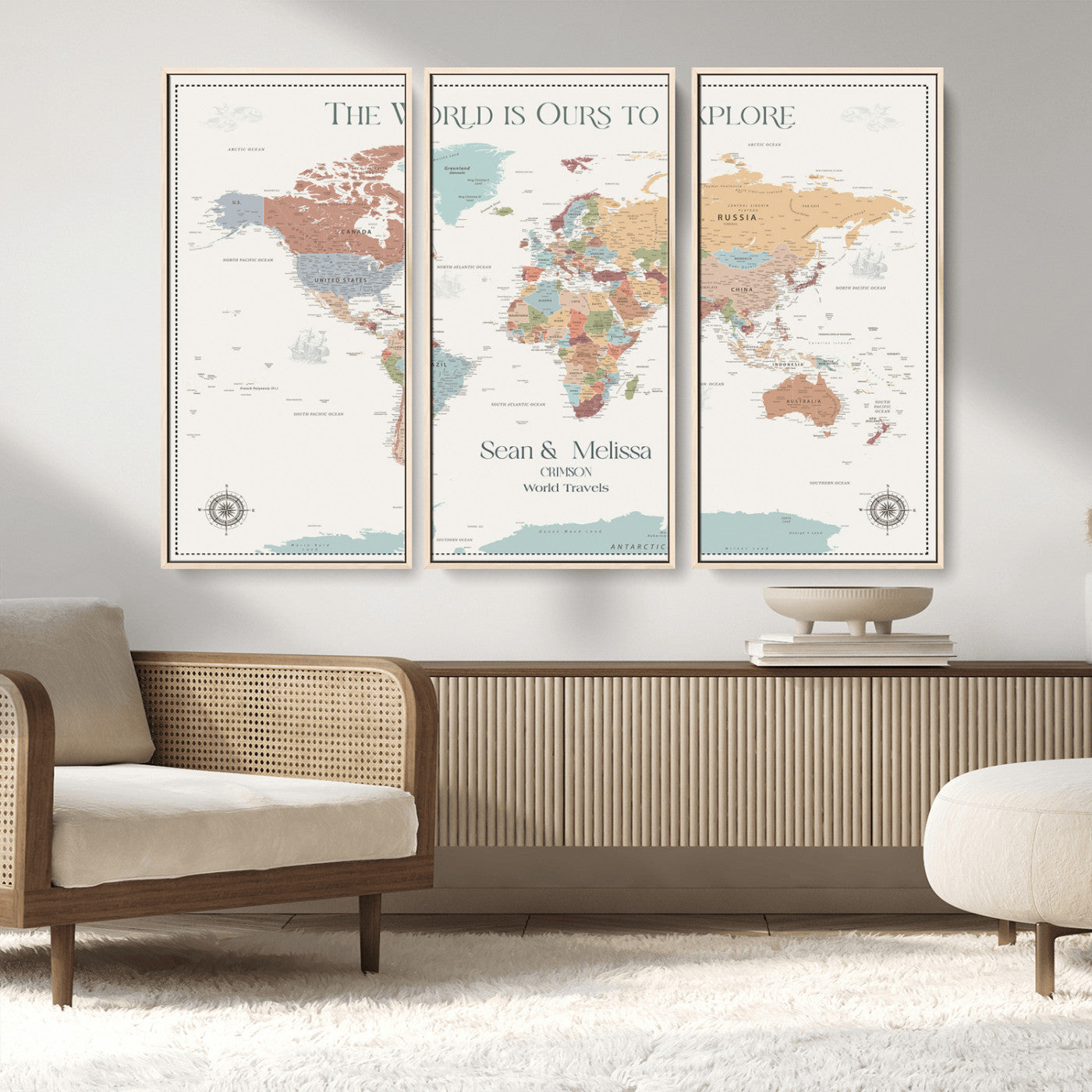 Rehber01-MGV-CV-36X24-Custom Push Pin World Map Wall Art Canvas Print – Personalized Travel Tracker with Pins Framed Large for home, office