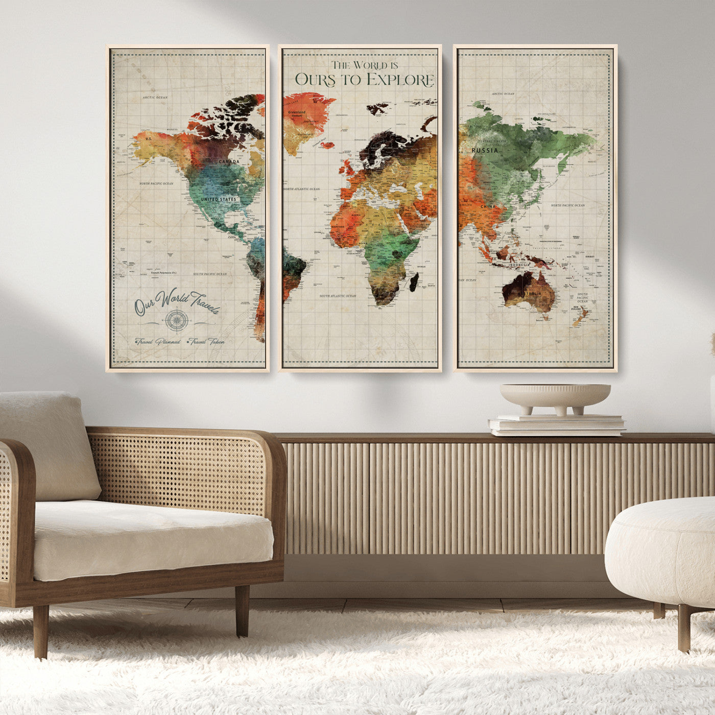 Rehber01-MGV-CV-36X24-Custom Push Pin World Map Wall Art Canvas Print – Personalized Travel Tracker Map Framed Artwork for Home Office