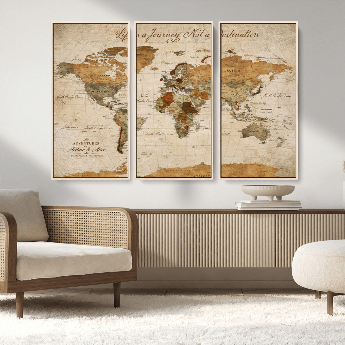 Rehber01-MGV-CV-36X24-Personalized Vintage World Map Canvas – Custom Framed Push Pin Travel Map Wall Art, Rustic Gift for Couples and Travel Lovers