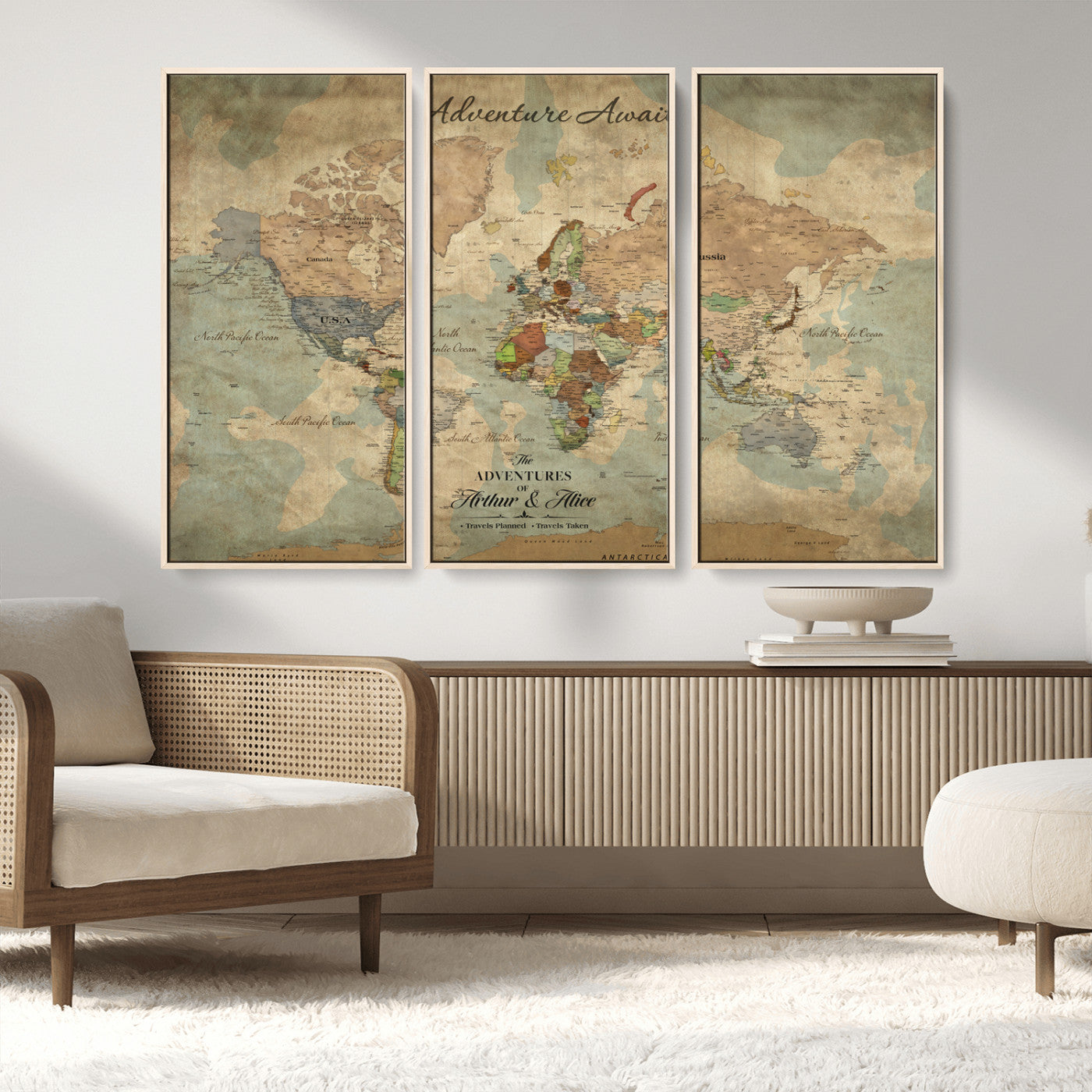 Rehber01-MGV-CV-36X24-Personalized Vintage World Map Canvas Print – Custom Push Pin Travel Map Antique Style Gift for Couples Travelers for Home Office