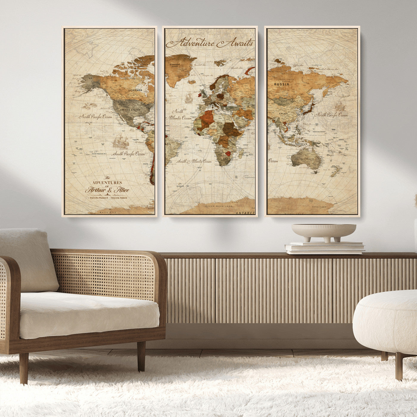 Rehber01-MGV-CV-36X24-Customizable Framed World Map Canvas Print – Personalized Push Pin Travel Map Gift for Couples Explorers for Home, Office