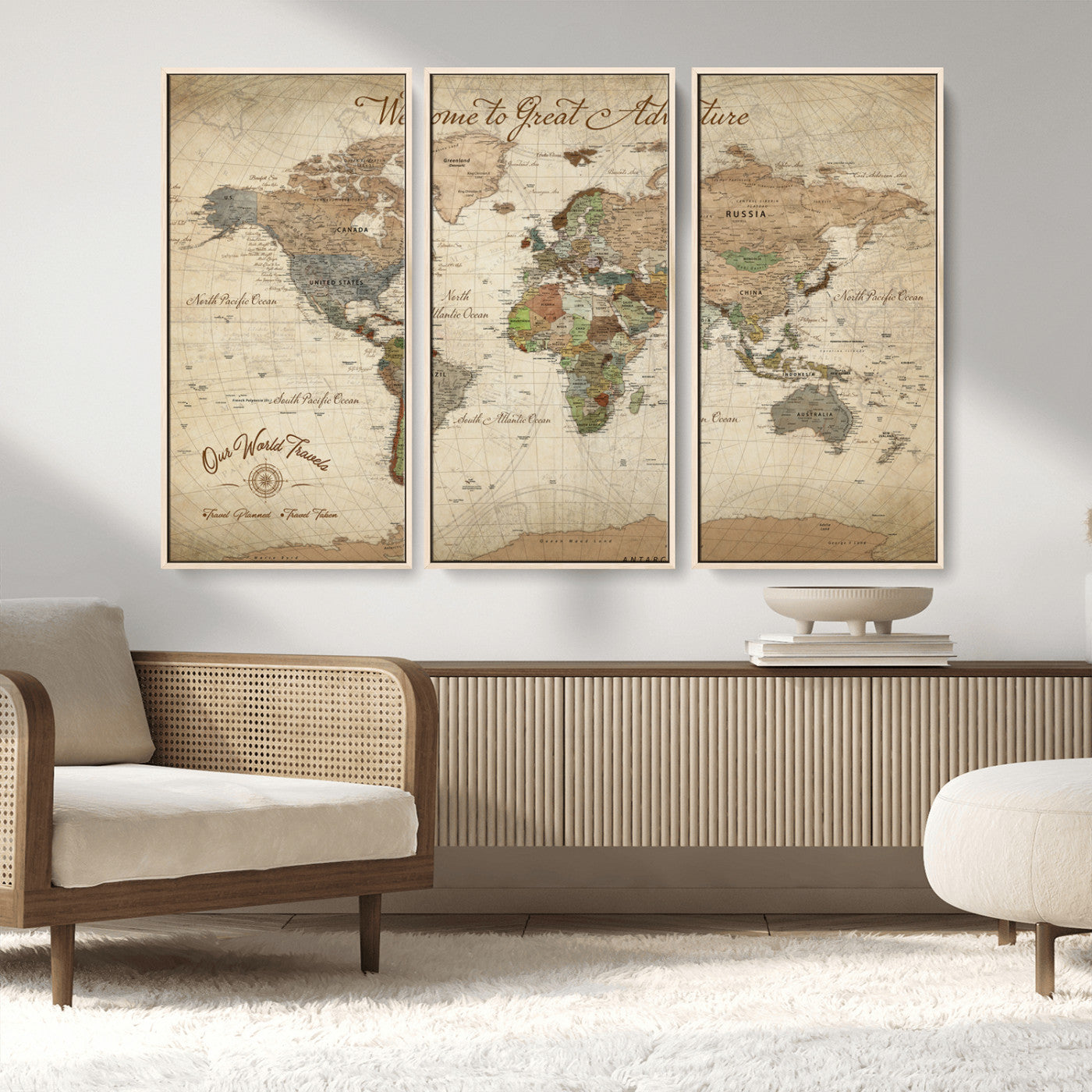 -Personalized Antique World Map Canvas Print – Custom Push Pin Travel Tracker Vintage Adventure Gift for Couples for Home, Office