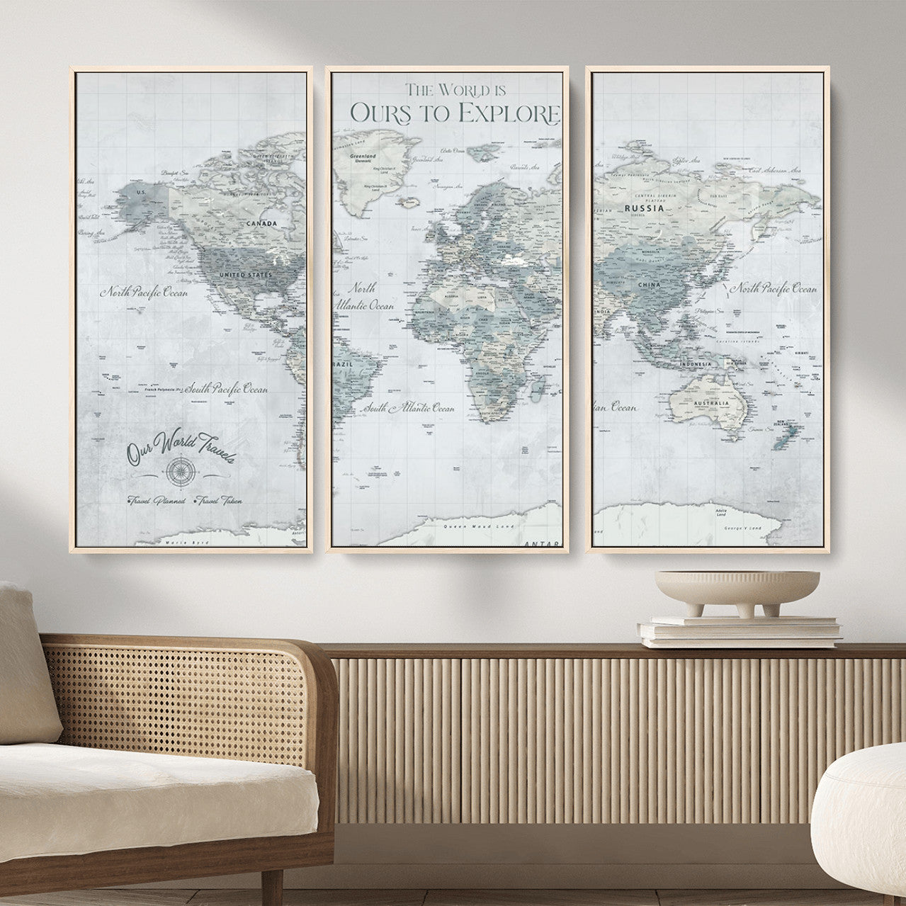 73654056-MGV-FC-48X32-3P - Personalized Push Pin World Map Canvas Print – Custom Framed Travel Tracker Artwork for Couples or Home Decor