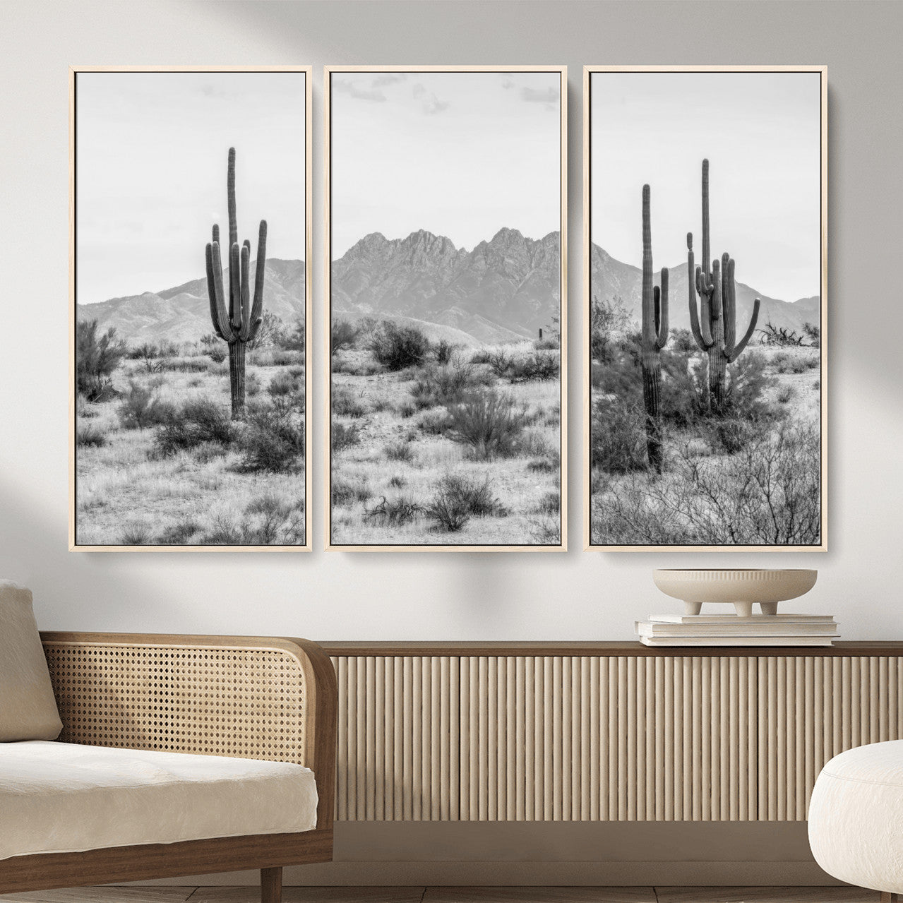 97436PHN-MGV-CV-36X24 - Black White Arizona Desert Canvas Wall Art Cactus Farmhouse Wall Art