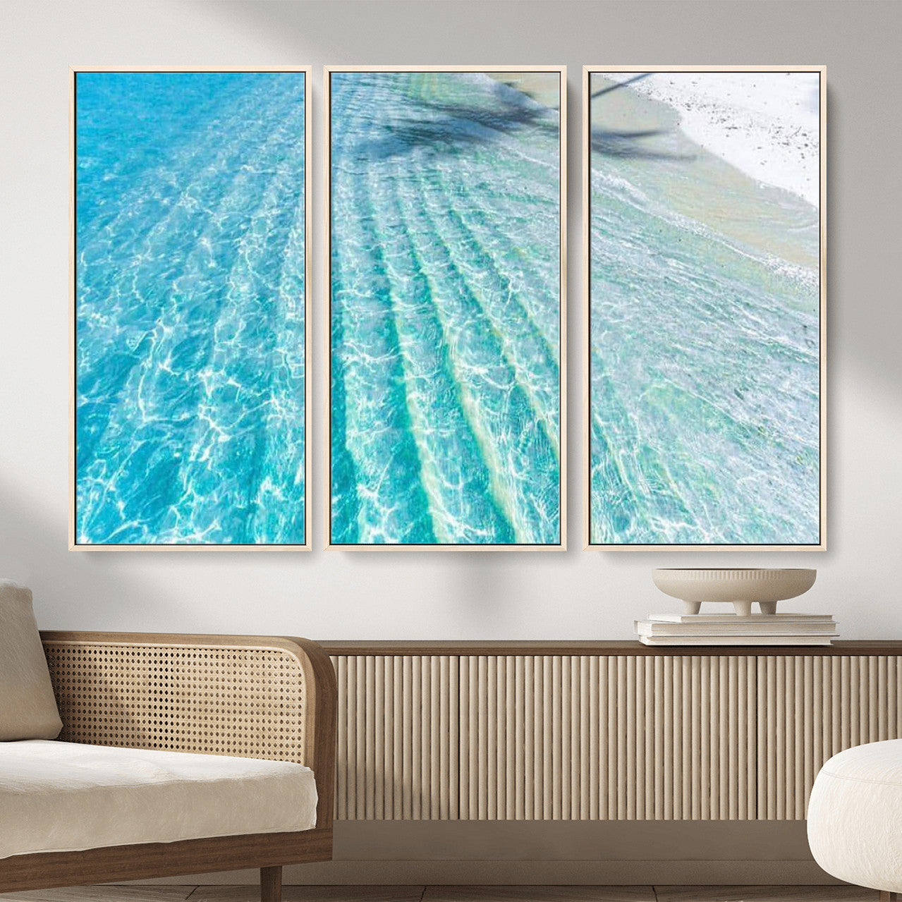 46233906-MGV-CV-36X24 - Serene Clear Blue Ocean Water Canvas Wall Art – Soft White Sand Shore Coastal Print for Home Decor, Relaxation, and Tranquil Vibes