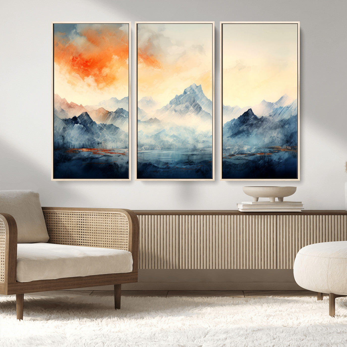 WRM1005-MGV-FC-48X32-3P_Natural-Warm Clouds Abstract Mountain Wall Art Canvas Print