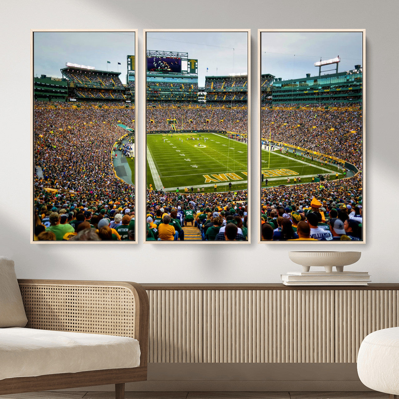 GBP101-MGV-FC-48X32-3P - Green Bay Packers Lambeau Field Stadium Wall Art Canvas Print, Iconic NFL Football Stadium Artwork, Wisconsin Sports Home Decor