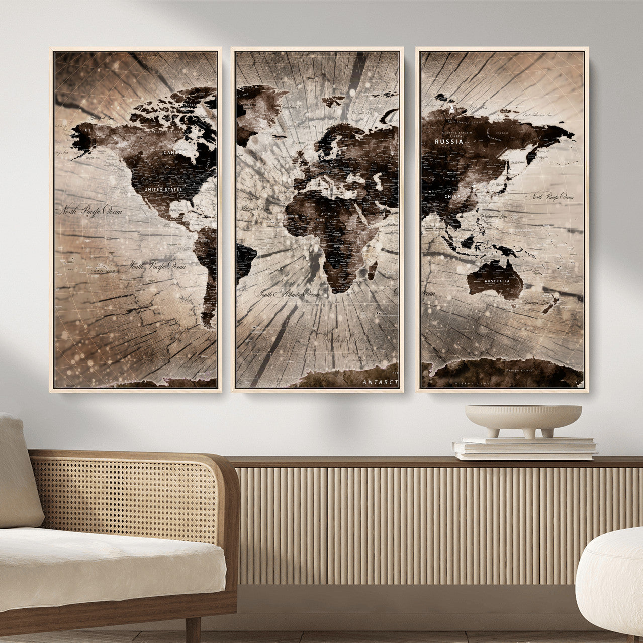 35326624-MGV-FC-48X32-3P - World Map Wall Art Canvas Print, Modern Decorative Framed Map Artwork Prints for Living Room, Office, Bedroom Wall Decor