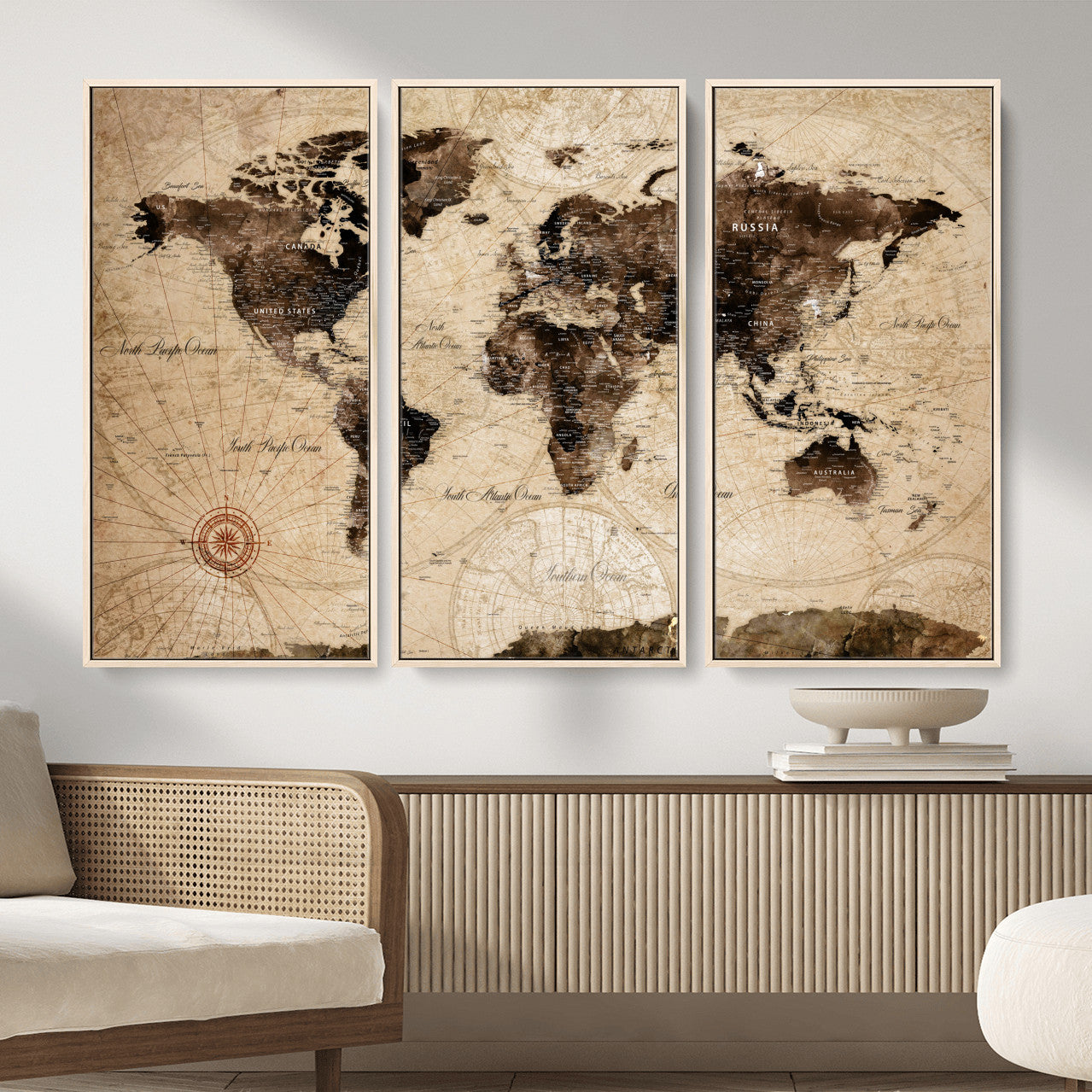 97114757-MGV-FC-48X32-3P - World Map Wall Art Canvas Print, Modern Decorative Framed Map Artwork Prints for Living Room, Office, Bedroom Wall Decor