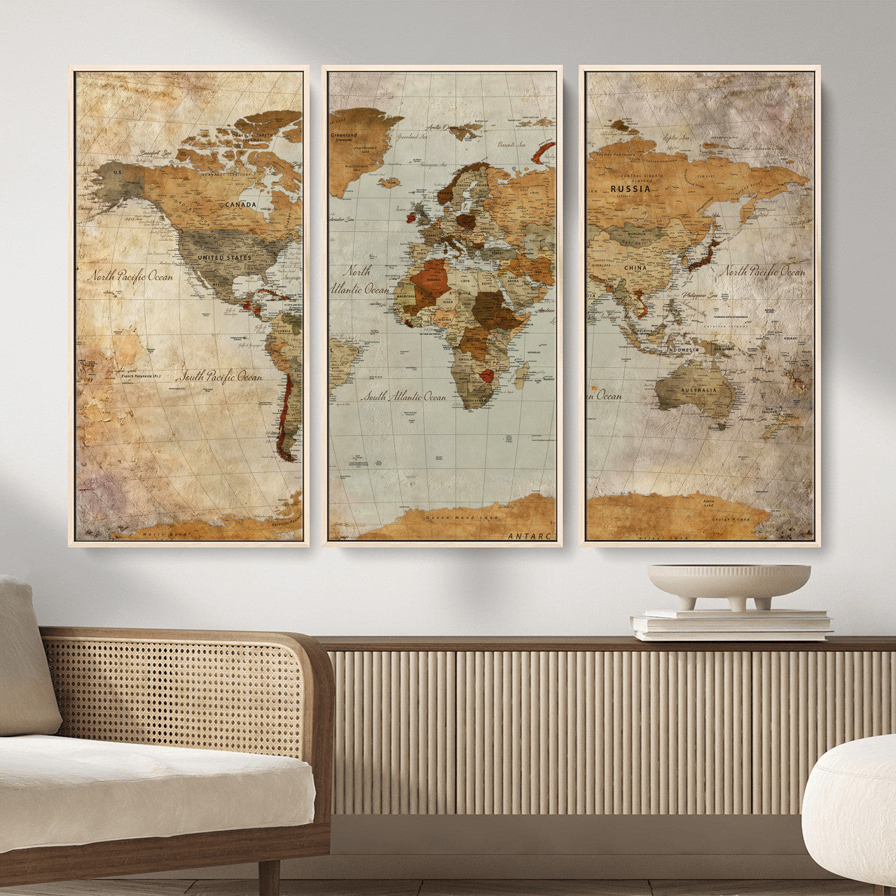 74176056-MGV-CV-36X24 - World Map Wall Art Canvas Print, Modern Decorative Framed Map Artwork Prints for Living Room, Office, Bedroom Wall Decor
