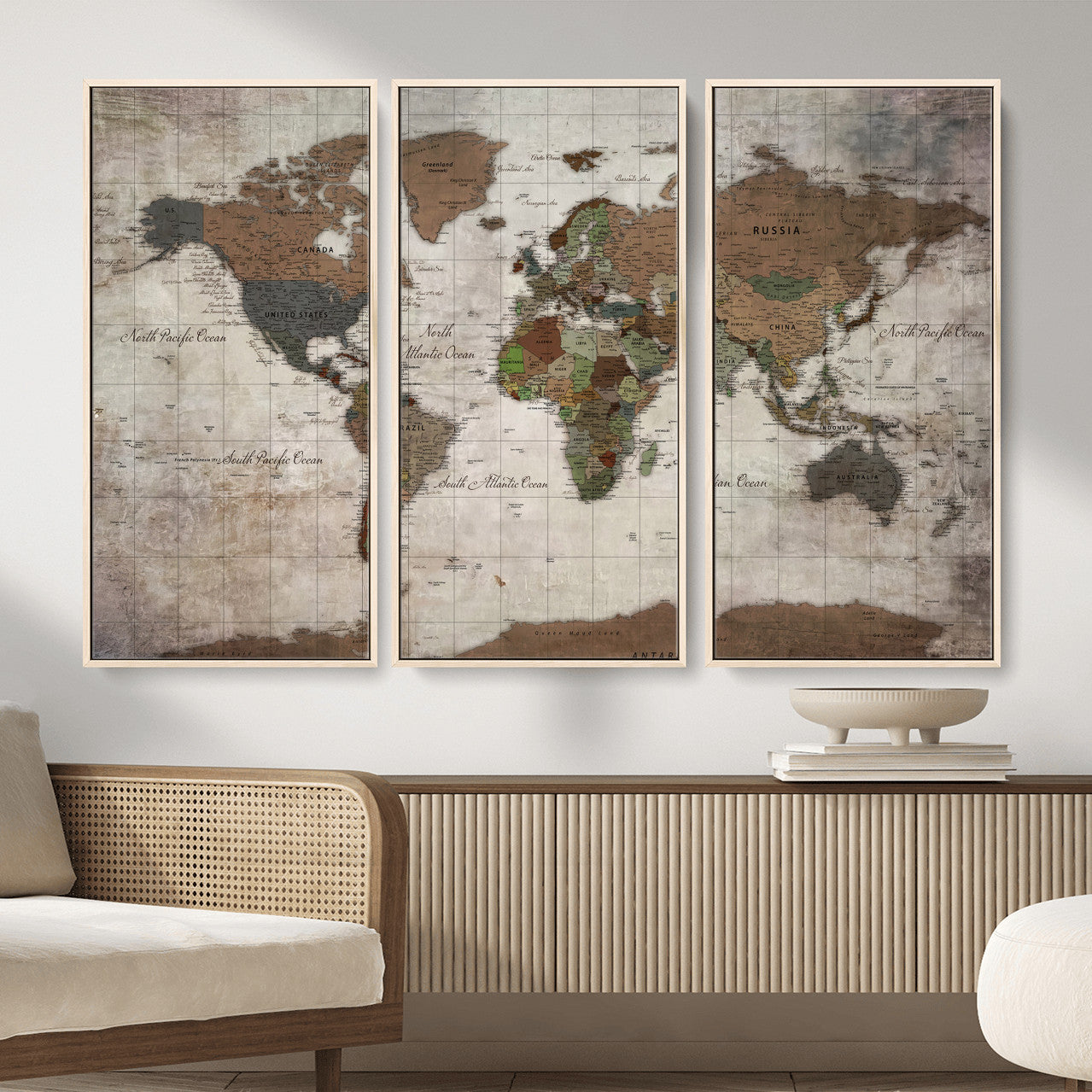 65393892-MGV-CV-36X24 - World Map Wall Art Canvas Print, Modern Decorative Framed Map Artwork Prints for Living Room, Office, Bedroom Wall Decor